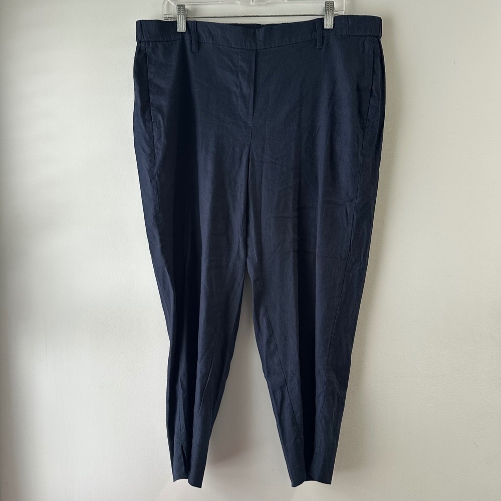 J Jill Linen Stretch‎ Pants Navy Blue XL Elastic Waist Cropped Casual